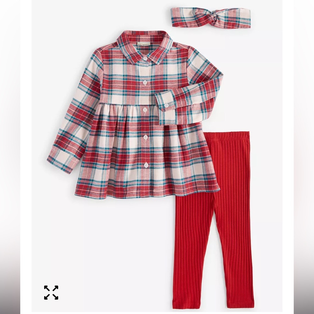 First Impressions Plaid Button-Front Baby Dress with Headband - Red, Cream, Blue